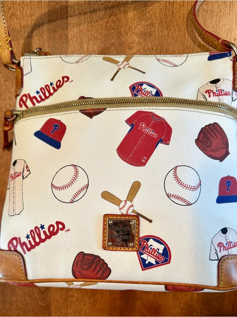 Dooney & Bourke x MLB Phillies Baseball Print Leather Crossbody Purse